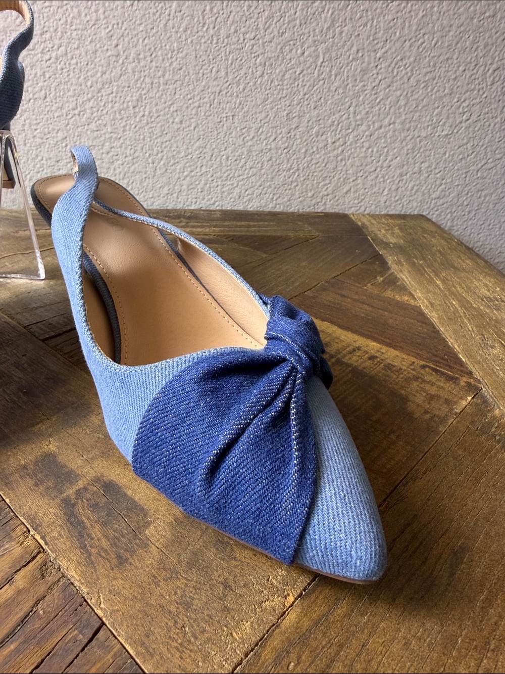 Size 8.5 Coutgo Denim Knot Slingback Heels in Blue - Women - Picture 7 of 10